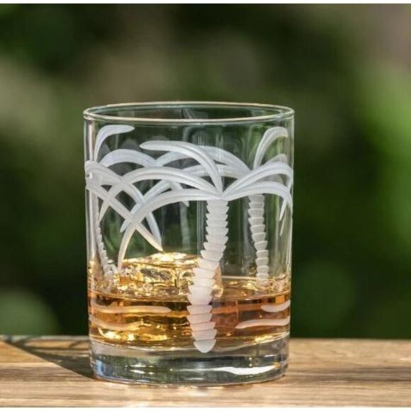 Rolf Glass Palm Tree Double Old Fashioned Glass 13oz | Etched Coastal Barware - Picture 2 of 4